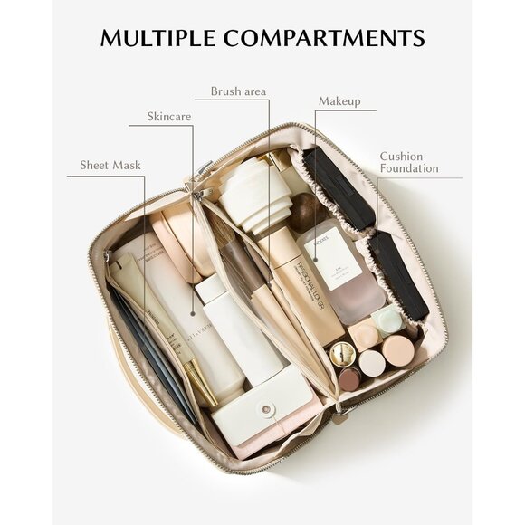 Women AU-Beige-A Large Capacity Cosmetic Travel Makeup Waterproof Portable Bag - Picture 3 of 7